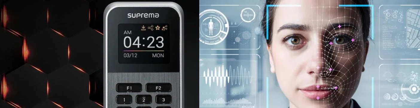 Terminal biométrico de huella y reconocimiento facial Terminal biométrico Suprema BioLite N2 de huella dactilar junto a un esquema de reconocimiento facial